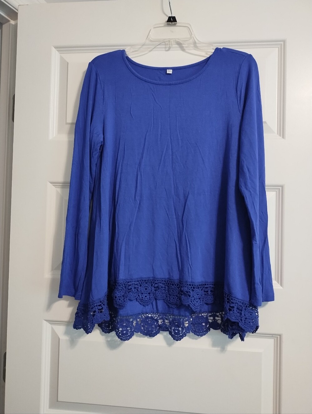 Women’s Royal Blue Long Sleeve Crochet Hem Top